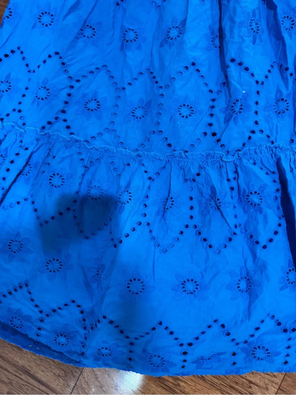 JENNIFER & GRACE blue eyelet 100% cotton skirt long smocked wst lined S